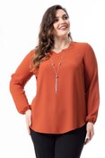 Resim Moda Alba Tarçın Uzun Kollu Kolyeli Büyük Beden Şık Bluz 
