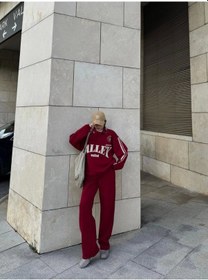 Resim Soonaksesuar Üç İplik Yakalı Sweat Baggy Pantalonlu Takım - Bordo Bordo 