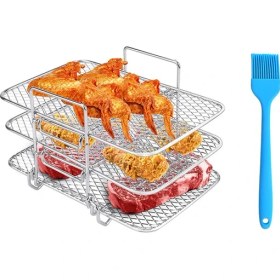 Resim Ninja Çift Hava Fritözü Için Hava Fritöz Rafı 304 Paslanmaz Çelik Çok Katmanlı Dehidratör Raf Tost Rafı (Yurt Dışından) 