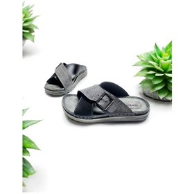 Resim Erkek Deri İç Taban Tokalı Ayarlanabilir Yumuşak Ev Ve Dışarı Terliği Lacivert 