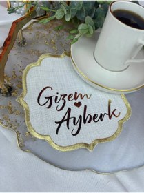 Resim Söz & Nişan Tepsisi Için Söz Mendili Kişiye Özel Kenarları Nakışlı 