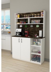 Resim %100 Mdflam Kahve Köşesi Çok Amaçlı Mutfak Dolabı Kahve02 Beyaz - Siyah Taş Beyaz - Siyah Taş 