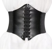 Resim Kadınlar için Siyah PU Deri Korse Kemeri - Gotik Tarz Bağcıklı Bel Sıkılaştırıcı Ayarlanabilir Kayışlarla, Fransız Sarayı İlhamlı Tasarım Günlük veya Bayramlık Kıyafetler İçin, Ayarlanabilir Korse Kemeri | Fransız Sarayı Tasarımı | Örgülü Dokulu 
