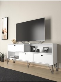 Resim Wood'n Love Katre 150 Cm Metal Ayaklı Tv Ünitesi - Beyaz / Siyah 