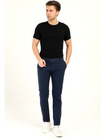 Resim Erkek Likralı Esnek Kumaş Pamuklu Yumuşak Dokulu Chino Pantolon Lacivert 