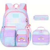 Resim Maxaccess 3 Adet Gradient Gökkuşağı Sırt Çantası Seti Pastel Pembe Ve Sky Blue Renk Okul Çantası Gök Mavisi 