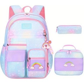 Resim Maxaccess 3 Adet Gradient Gökkuşağı Sırt Çantası Seti Pastel Pembe Ve Sky Blue Renk Okul Çantası Gök Mavisi 