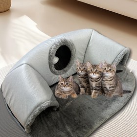 Resim 3'ü 1 Arada Kedi Tüneli Kedi Parkı Kedi Yatağı, Rahat Sıcak Evcil Hayvan Yatağı, Kaymaz Taban, Kolay Kurulum, 8kg Küçük Orta Boy Kediler, Tavşanlar, Hamsterler İçin 