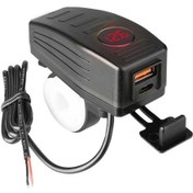 Resim Motosiklet Usb Şarj Cihazı, Pd+qc3.0 Çift Port Hızlı Şarj, Led Voltaj Göstergesi, 12/24v, 22-25mm Direksiyon Montajı 