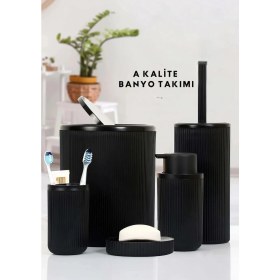 Resim Teknoparkx 5'li Siyah Banyo Takımı Renkli Aksesuar ve Düzenleyicileri Banyo Dekorasyonu İçin Kaliteli Set 