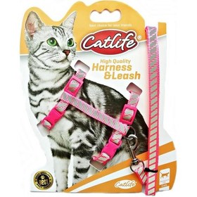 Resim Catlife Gece Parlayan Fosforlu Gezdirme Kedi Göğüs Tasması Seti Pembe 110 CM 