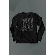 Resim Kendim Seçtim Motor Pistonu Motosiklet Teknik Çizim Grafik Uzun Kollu Tişört Baskılı Çocuk T-Shirt 