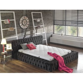 Resim Niva Baza Çift Kişilik Baza Başlık Set Havuzlu Sandıksız Black Pearl Renk Siyah 