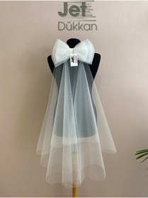Resim JetDukkan Gelinlik Duvağı, 3 Katlı Fiyonklu Duvak - Gelin Duvağı, Nikah Duvağı, Gelin Aksesuarı 