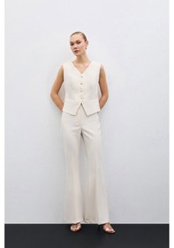 Resim Sateen İspanyol Paça Pantolon - Bej-135705 Bej 
