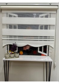 Resim Geniş Plise Ekru Dilimli Zebra Perde Ekru 