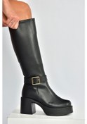 Resim Fox Shoes V726454109 Siyah Kalın Topuklu Klasik Kadın Çizme Siyah-Suni Deri 