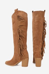 Resim TUNAELLİ KADIN TABA SÜET HAKİKİ DOĞAL DERİ KÖRÜKLÜ PÜSKÜLLÜ WESTERN ÇİZME 