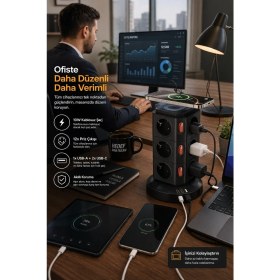 Resim vooka Kablosuz Şarjlı Power Tower 12’li Çoklu Priz 3680W USB & Type-C Akıllı Priz 