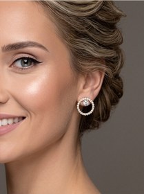 Resim Halo Zirkon Taşlı Antialerjik Vip Halka Gold Renk Küpe Antialerjik Gold 