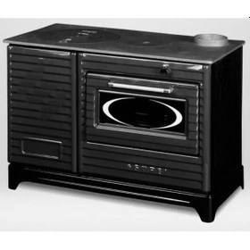 Resim Sürel Mat Siyah Çağlayan Kuzine Uyuyan Fırınlı Kömür Odun Sobası 