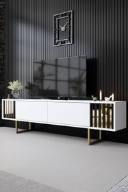 Resim Modatte Gold Line Demir Ayaklı Beyaz Tv Sehpası 