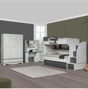 Resim Aura Ranza + Dolap + Çalışma Masası Genç Odası Takımı Beyaz 