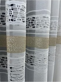 Resim Cortibo Viyana Örme Desenli 1'e 2,5 Orta Pileli Tül Perde Gold, 150 x 190 