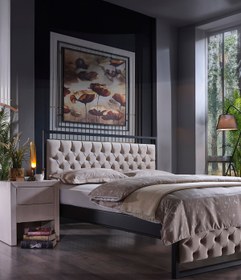 Resim Unimet Mithra Çift Kişilik Metal Karyola Krem (AHŞAP LATALI) 