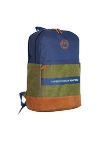 Resim United Colors Of Benetton Üç Bölmeli Retro Erkek Çocuk Sırt Çantası - Lacivert Yeşil - Günlük Okul Seyahat Çok Renkli 