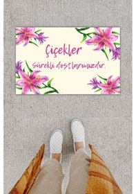 Resim Dijital Baskı Dekoratif Zambak Pembe Kapı Önü Paspası K-1204 