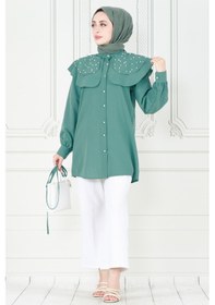 Resim Sevitli Pelerinli İncili Tunik-mint Yeşili-3933-mint Yeşili Mint Yeşili 