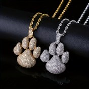 Resim 1pc Hip Hop Buz Köpek Pençesi Kübik Zirkonyum Buz Kristali Ayı Pençesi Kolye Erkek Kadın Punk Rap Rock Parti Takı 