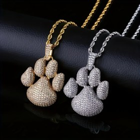 Resim 1pc Hip Hop Buz Köpek Pençesi Kübik Zirkonyum Buz Kristali Ayı Pençesi Kolye Erkek Kadın Punk Rap Rock Parti Takı 