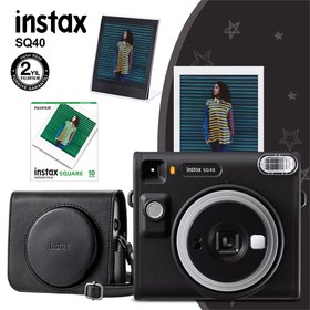 Resim Instax SQ40 Siyah Fotoğraf Makinesi 10lu Kare Film Deri Kılıf 