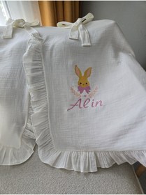 Resim sevilleatelier 4 Katlı Müslin %100 Pamuk FIRFIRLI Bebek Battaniyesi, Örtüsü-Kişiye Özgü İsimli Nakış Desenli 