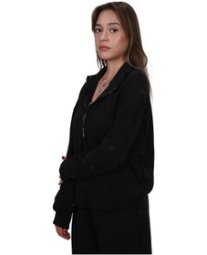Resim Shinzone Kadın Modal Kumaş Dik Yaka Rahat Kalıp Siyah Ceket Hırka Siyah 