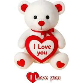 Resim Peluş 40 Cm I Love Kalpli Ayı Beyaz Beyaz 