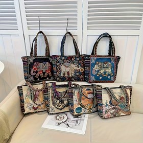 Resim Etnik Tarz Nakışlı Tote Çanta, Kadınlar İçin Sanatsal Retro Omuz Çantası, Büyük Kapasiteli Çift Taraflı Nakışlı El Çantası, Hafif ve Pratik, Seyahat, Günlük İşe Giderken ve Alışveriş Yaparken Çeşitli Senaryolar İçin Uygun, 7 Stil Seçeneği Mevcut 