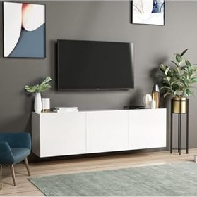 Resim Inarch Dizayn White Duvara Monte TV Sehpası – 3 Kapaklı, Beyaz 