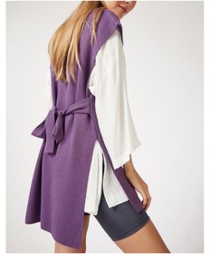 Resim AQE FASHION Kadın V Yaka Kolsuz Bağlama Panço Lila 
