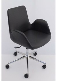 Resim Hava Siyah Deri Ofis Çalışma Sandalyesi 