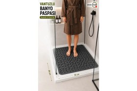 Resim MAİN SHOP Kare Masajlı Silikon Banyo & Duş Kaydırmazı Antrasit Renk M-150 