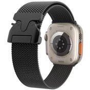 Resim Noktaks - İos Watch 10 42mm Uyumlu - Kordon Metal Hasır Kordon Krd-25 - Siyah 