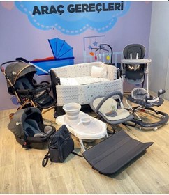 Resim Yeni Doğan Flex Bebek Çeyiz Seti 16 Parça Park Beşik Bebek Arabsı Ana Kucağı Mama Sandalyesi.. Siyah/gri 