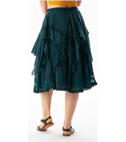 Resim Salkım Vual Dantelli Saçaklı Uzun Yazlık Otantik Etek Petrol Ptrl-petrol Petrol 