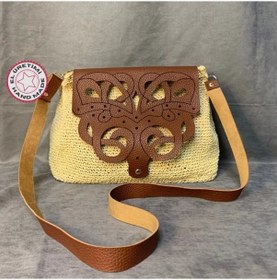 Resim Uretti - Ayşe 4723 - El Örgüsü Kağıt İp Yapay Deri Kapaklı Çanta Kahverengi 