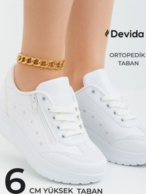 Resim Devida Kadın Beyaz Spor Ayakkabı 6 Cm Günlük Yüksek Rahat Taban Sneaker X300 Vega Serisi 