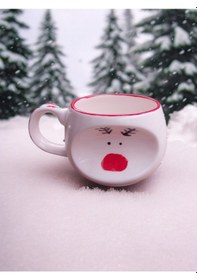 Resim Yeni Yıl El Yapımı Seramik Kupa Beyaz - Çok Renkli 