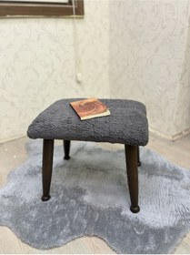 Resim Trend Ceviz Teddy Antrasit Ahşap Ayak Uzatma Pufu Makyaj Koltuğu Bench Tabure 